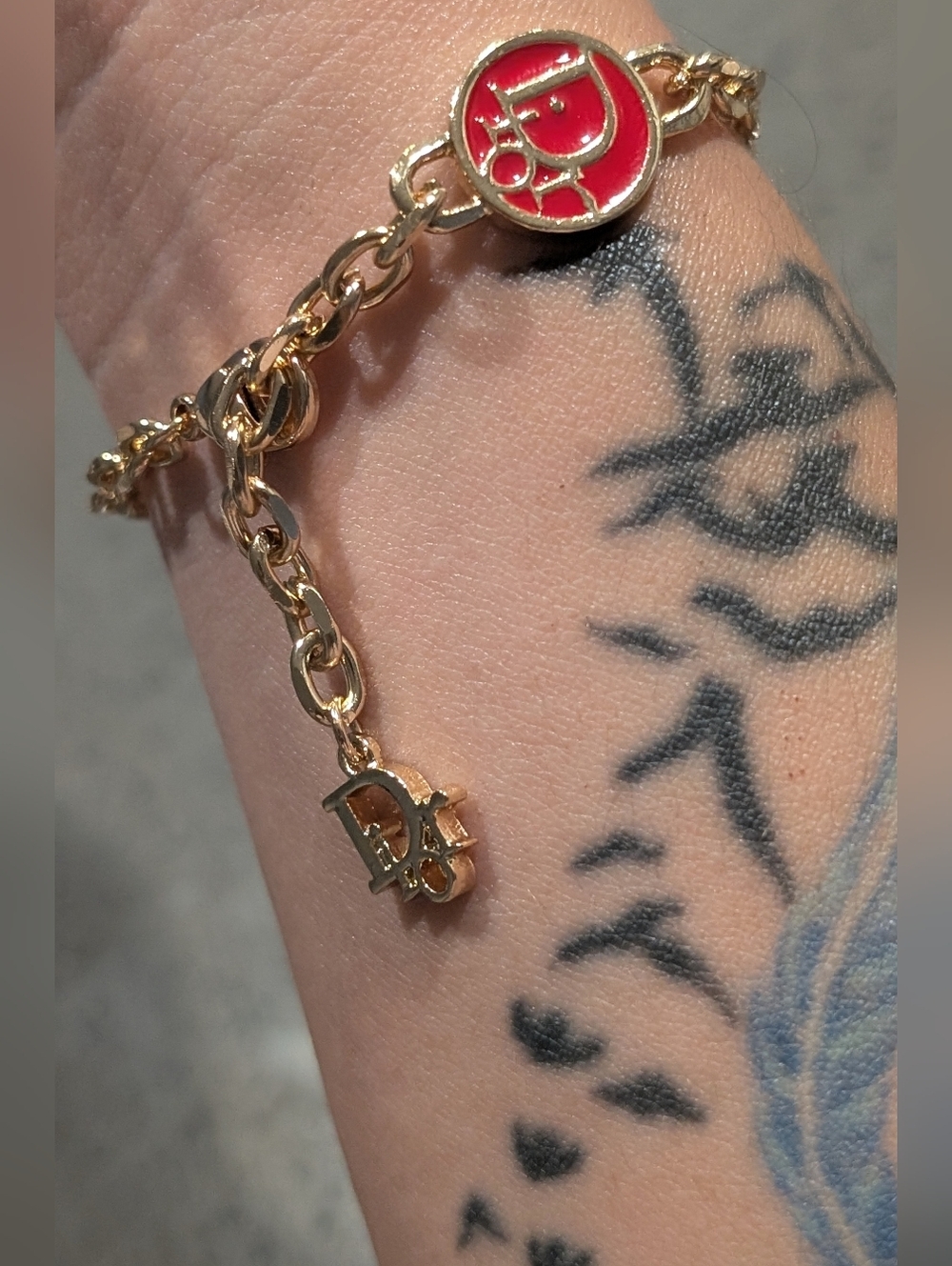Dior Gold Chain Bracelet with Red Logo Medallions - Picture 9 of 10